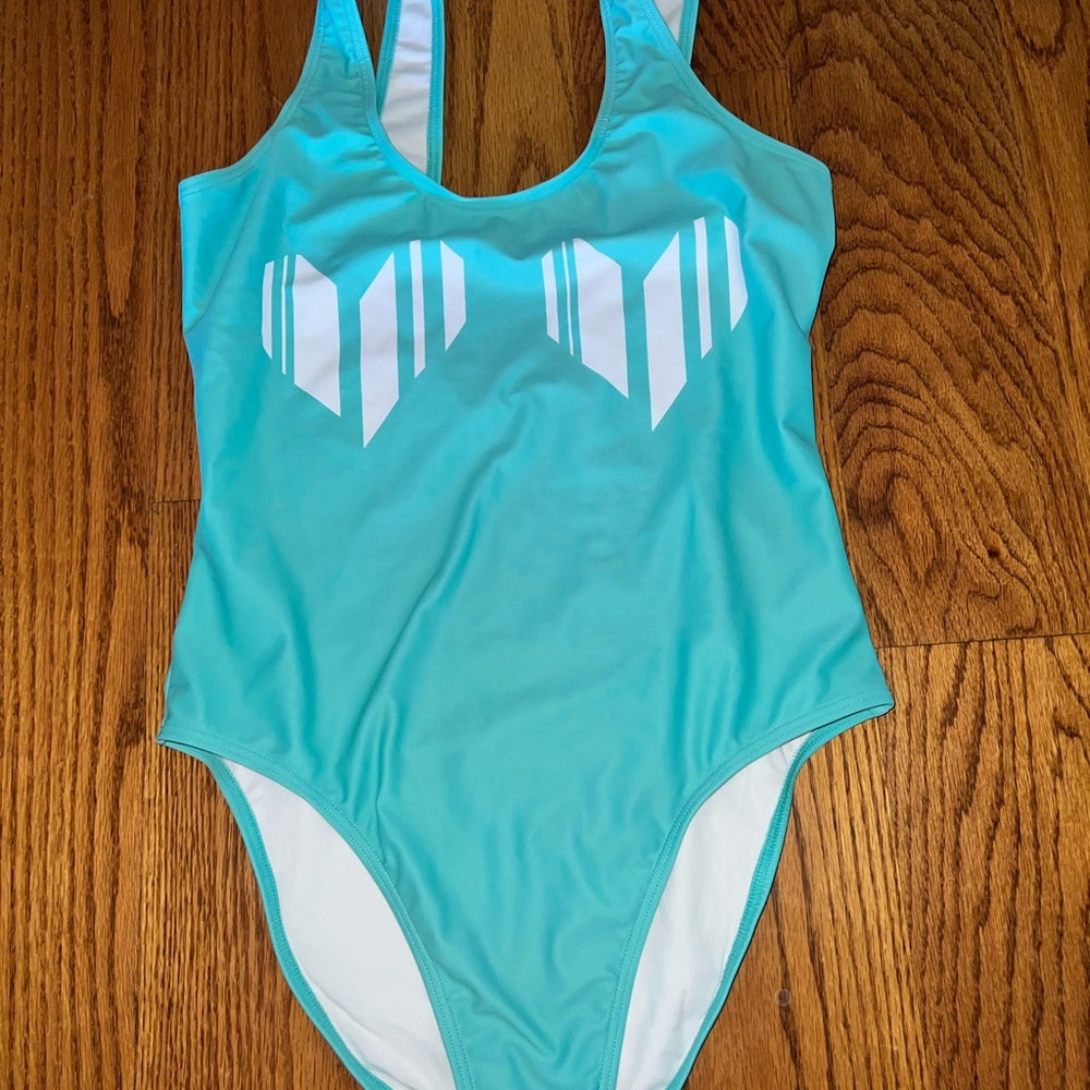 Women’s Aqua One-Piece Swimsuit with White Graphic Accent